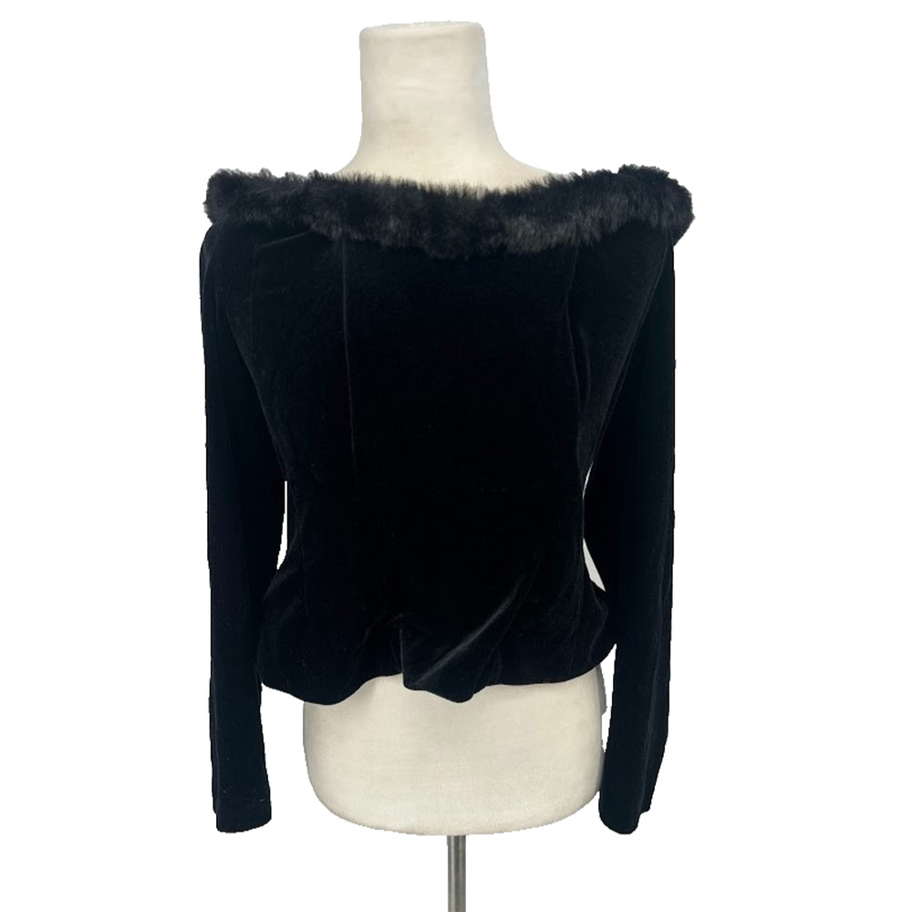 Vintage Y2K ALEX Velvet Corset & Faux Fur Off Shoulder Top Womens XL Whimsigoth